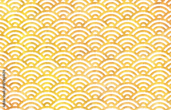 Obraz 青海波模様の背景　水彩　和柄　黄色