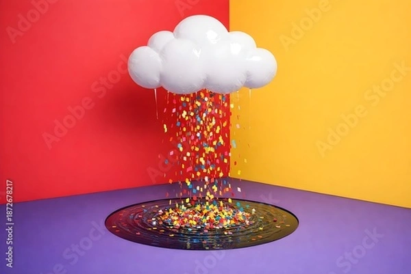 Fototapeta Cloud Balloon Raining Rainbow Confetti