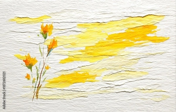 Obraz 水彩で描かれた抽象的な植物アートの紙テクスチャ背景素材