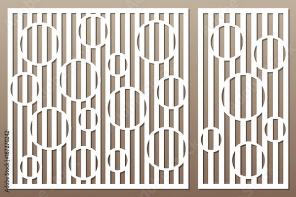 Fototapeta Set decorative card for cutting. Circle line pattern. Laser cut. Ratio 1:1, 1:2. Vector illustration.