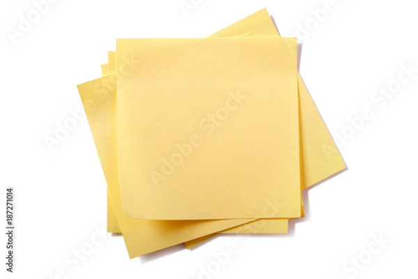 Fototapeta Untidy stack pile heap yellow square sticky post it note isolated on white background photo