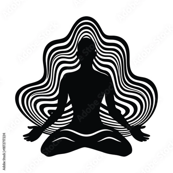 Obraz Meditation Silhouette with Psychedelic Waves