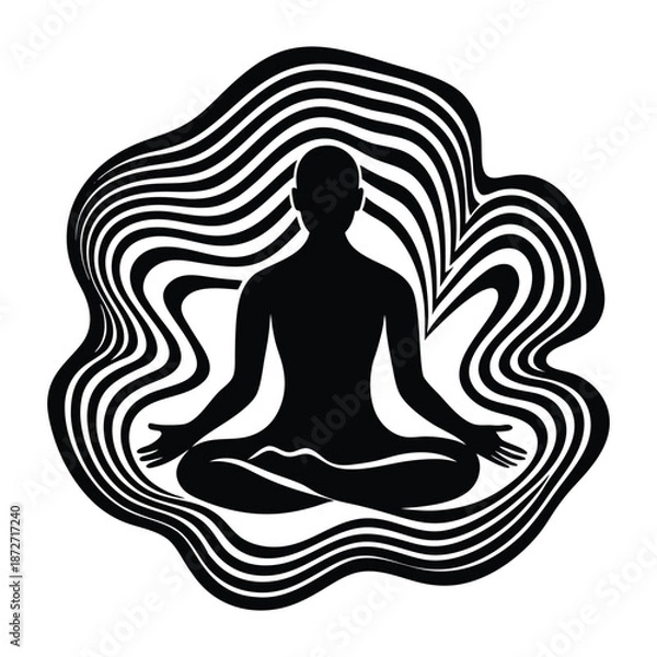 Obraz Meditation Silhouette with Psychedelic Waves