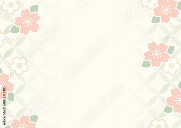 Obraz 桜と七宝文様の和風背景フレーム｜生成りカラー・春向け余白デザイン A4 高画質