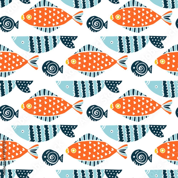 Fototapeta Colorful fish cartoon seamless vector pattern