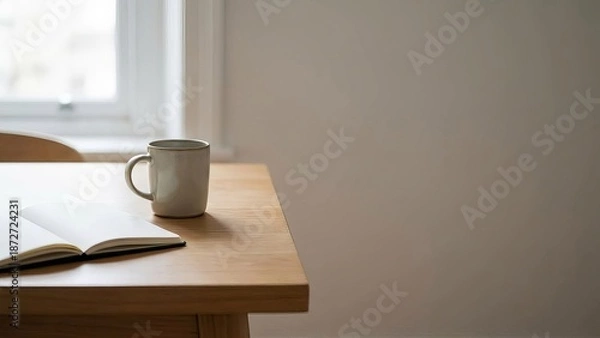 Obraz A Cozy Workspace with Coffee and Notebook