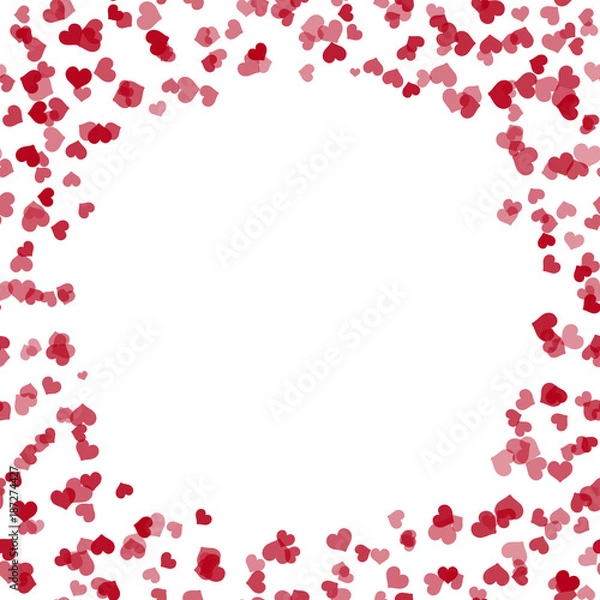 Fototapeta Valentine's greeting card with flying red hearts and place for text. Vector