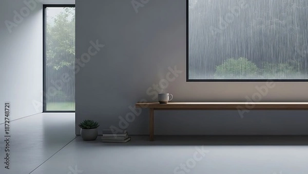 Obraz Modern Minimalist Interior with Large Windows.