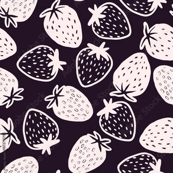 Obraz Black White Strawberry Valentine Seamless Pattern Background