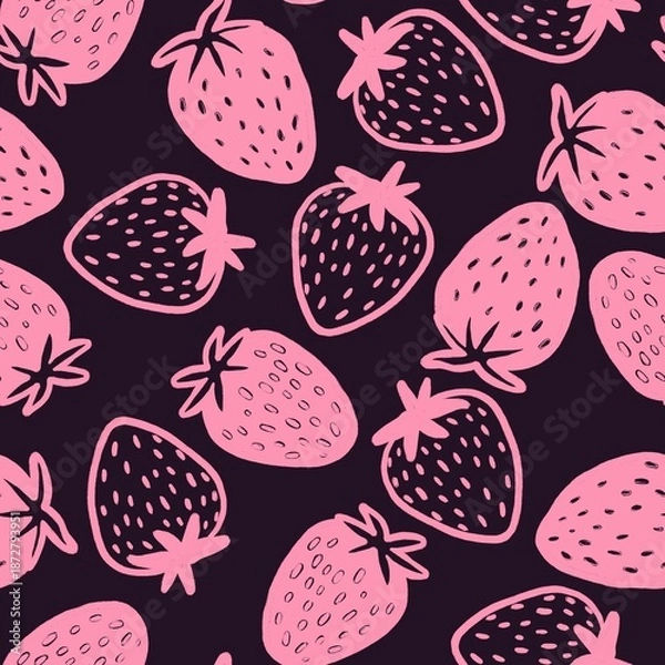 Obraz Dark Strawberry Valentine Seamless Pattern Background