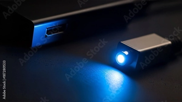 Obraz A small portable USB LED light illuminates a dark surface.