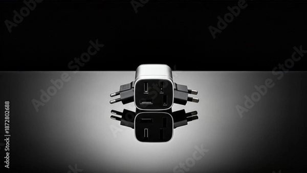 Obraz Multiport USB wall charger on a dark reflective surface.