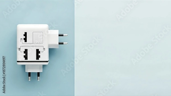 Obraz White multisocket electrical adapter on a twotone blue background.