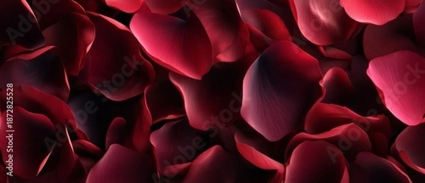 Obraz Red rose petals floating on dark background