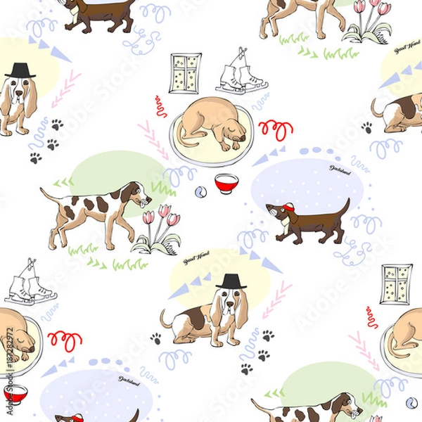 Fototapeta Seamless Pattern with Dogs