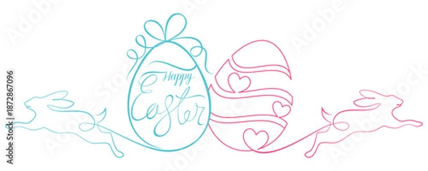 Obraz Happy Easter with Easter eggs and bunnies. illustration vector 3.eps