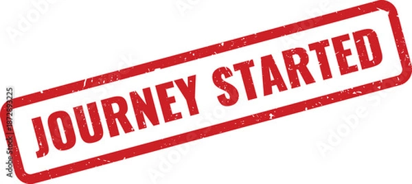 Obraz Red rectangular JOURNEY STARTED grunge textured rubber stamp on a clean professional surface