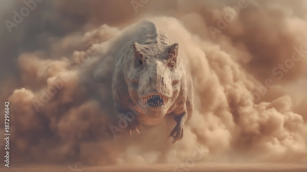 Obraz 勇壮なティラノサウルスがの砂塵を巻き上げて走る姿