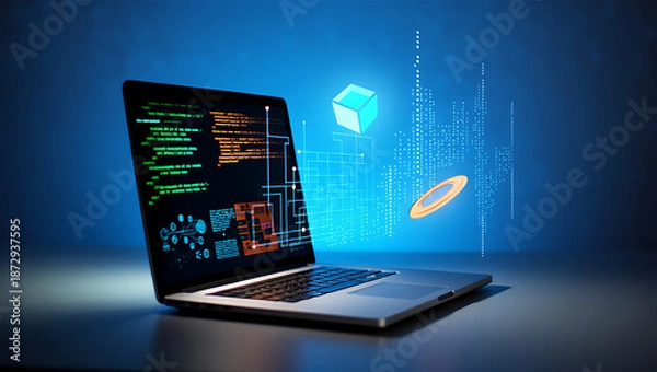 Fototapeta Advanced data analytics on a high-tech laptop screen