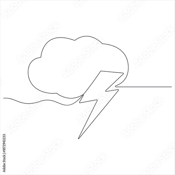 Fototapeta Continuous one line lightning bolt logo simple electric vector design