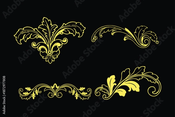 Obraz Luxury Rococo Golden Leaf Scroll Ornament Vector Illustration