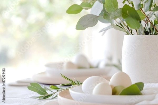 Obraz Minimalist easter table setting with elegant decor for a modern celebration