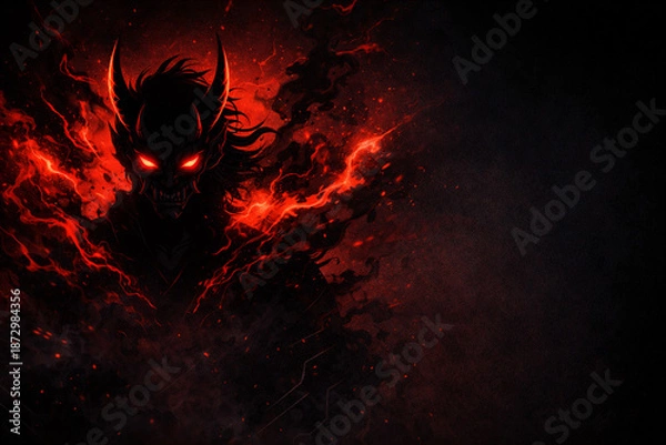 Fototapeta  炎を纏う鬼の顔のダークファンタジーアート