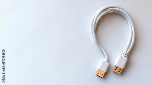 Obraz A usb cable against a white background symbolizes connectivity and data transfer.