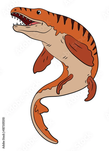 Obraz Cartoon mosasaurus on a white background