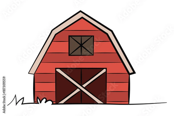 Obraz Red barn isolated on white background