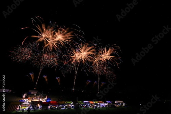 Fototapeta 秋田県　夜空と花火