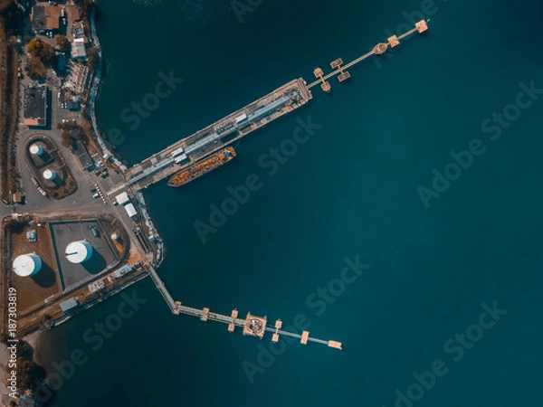 Fototapeta drone view of a ship in the port