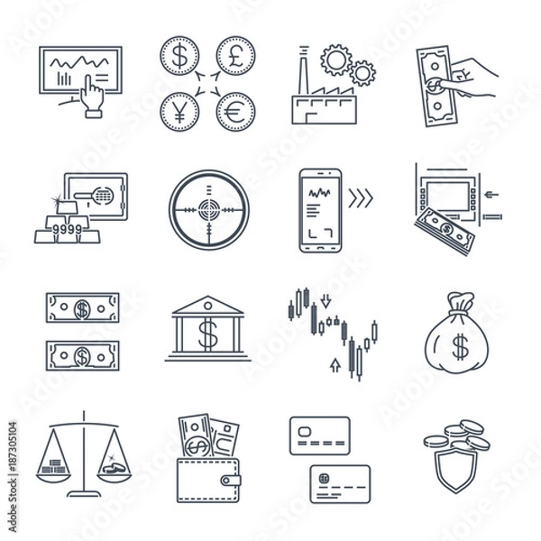 Fototapeta set of thin line icons business, finance, money, target