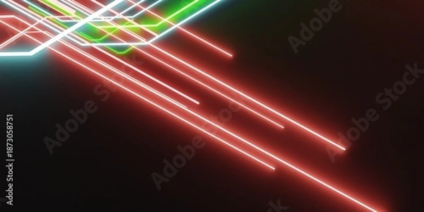 Obraz Neon light lines, technology, network, abstract background, 3D illustration