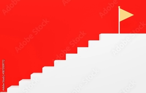Obraz 3D素材_シンプルな階段とフラッグ_赤