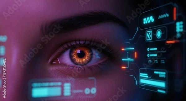 Obraz Woman's eye, HUD interface glowing