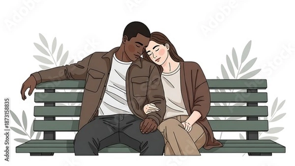 Obraz Couple Hugging On Park Bench