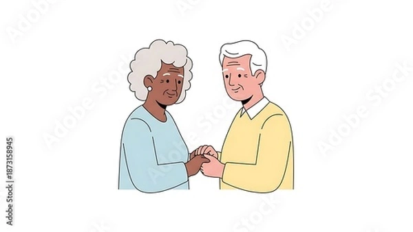 Obraz Elderly Couple Holding Hands On White Background