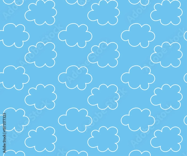 Obraz Cloud doodle pattern. Isolated blue background. Vector icons