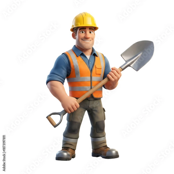Fototapeta Experienced Construction Worker with Spade Tool - AI Generated