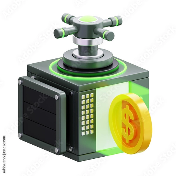 Obraz 3D Safe with Dollar Coin Illustration