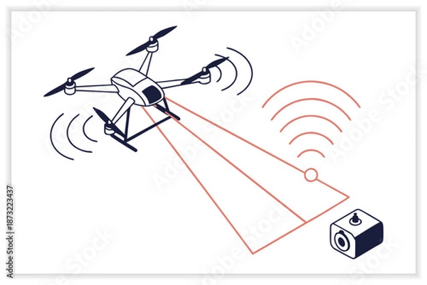 Obraz Drone Vector Illustration Set UAV, Aerial Technology, Quadcopter, Remote Control Drone