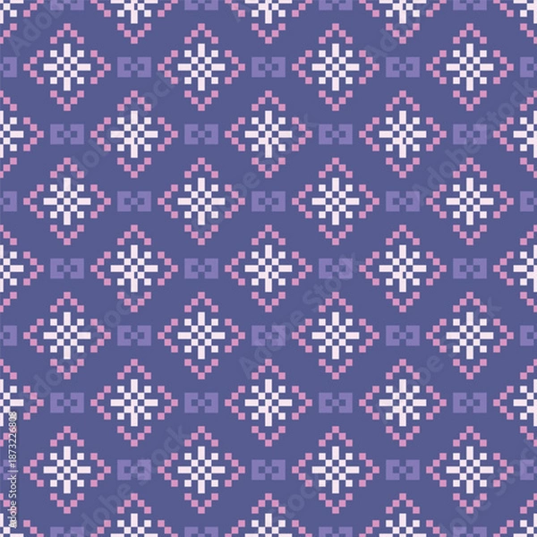 Obraz Geometric Pixelated Floral Diamond Shape Repeatable Pattern for Textile Design