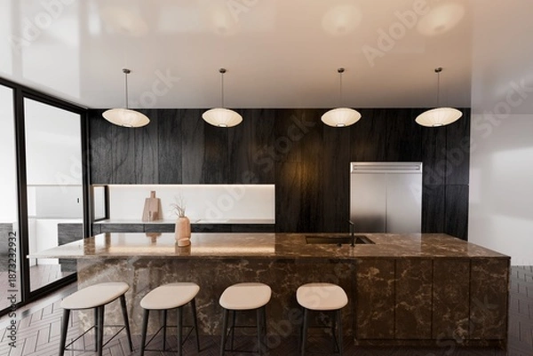 Obraz Modern kitchen with island seating.