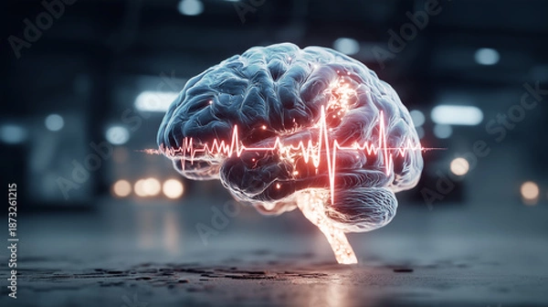 Fototapeta AI人口頭脳の思考の輝きとサイバーストーリーイメージ