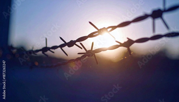 Obraz Wire Fence with Sunlight Breaking Through