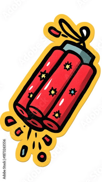 Obraz Chinese New Year Firecracker Pack Sticker Icon Hanging Bundle Vector