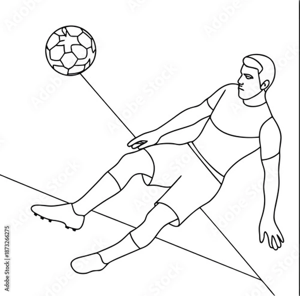 Obraz Soccer Player Kicking Ball Outline Vector Illustration For Sport Design And Football Training
