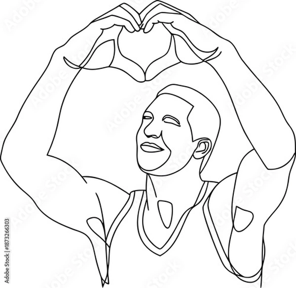 Obraz Loving Hands Gesture Line Art Portrait, Heart Symbol Sketch, Positive Energy Concept For Design