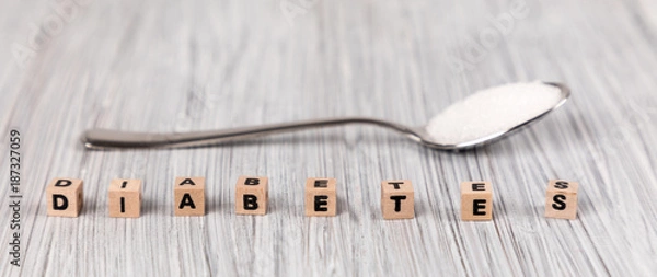 Fototapeta spoon with sugar and letters diabetes